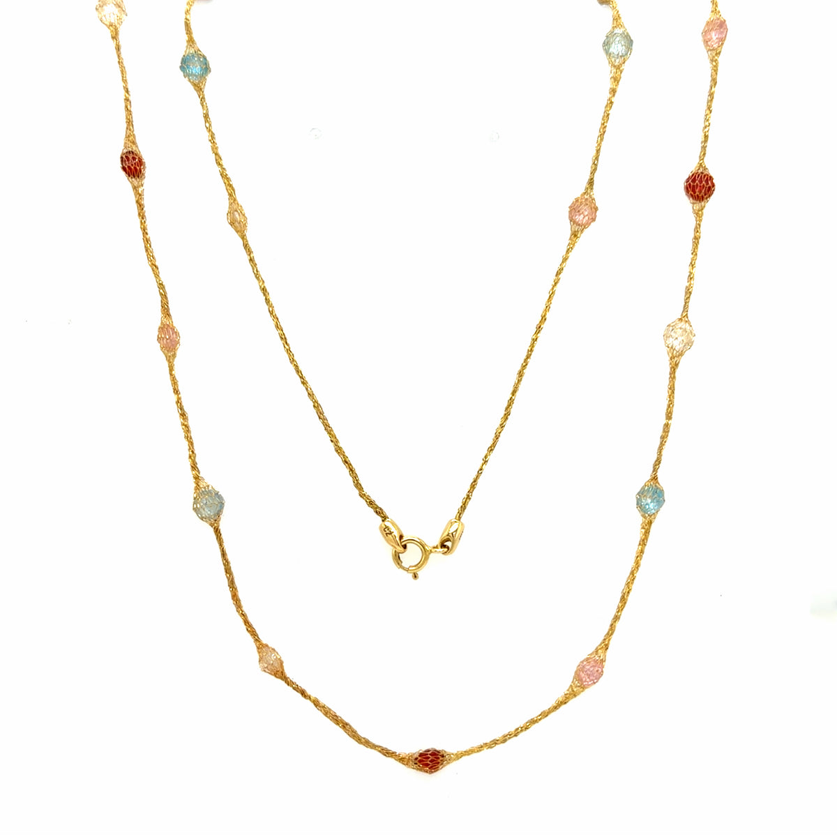 Estate 14K Multicolored Station Necklace 24"