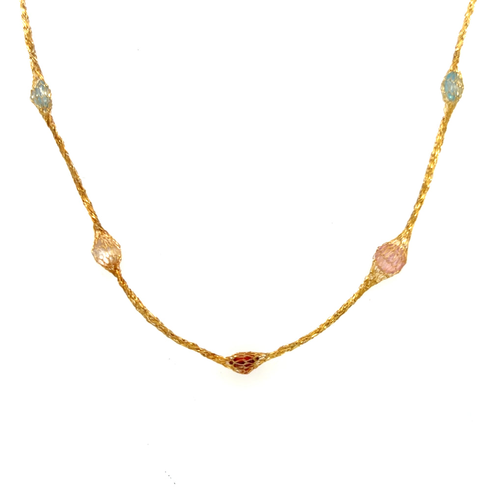 Estate 14K Multicolored Station Necklace 24"