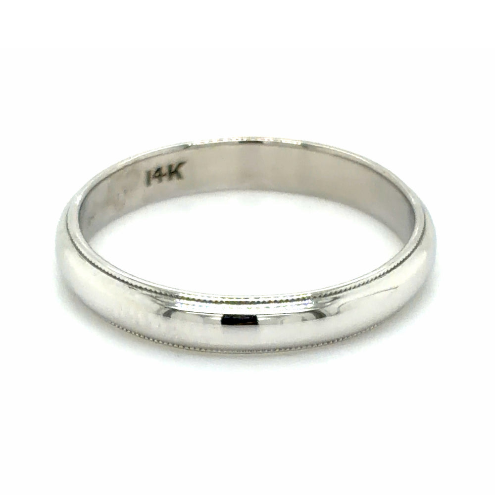 Estate White Gold Wedding Band with Milgrain Edges