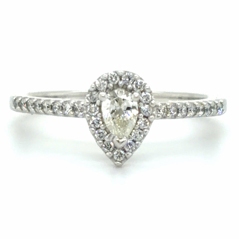Estate 14K White Gold Halo Pear Engagement Ring