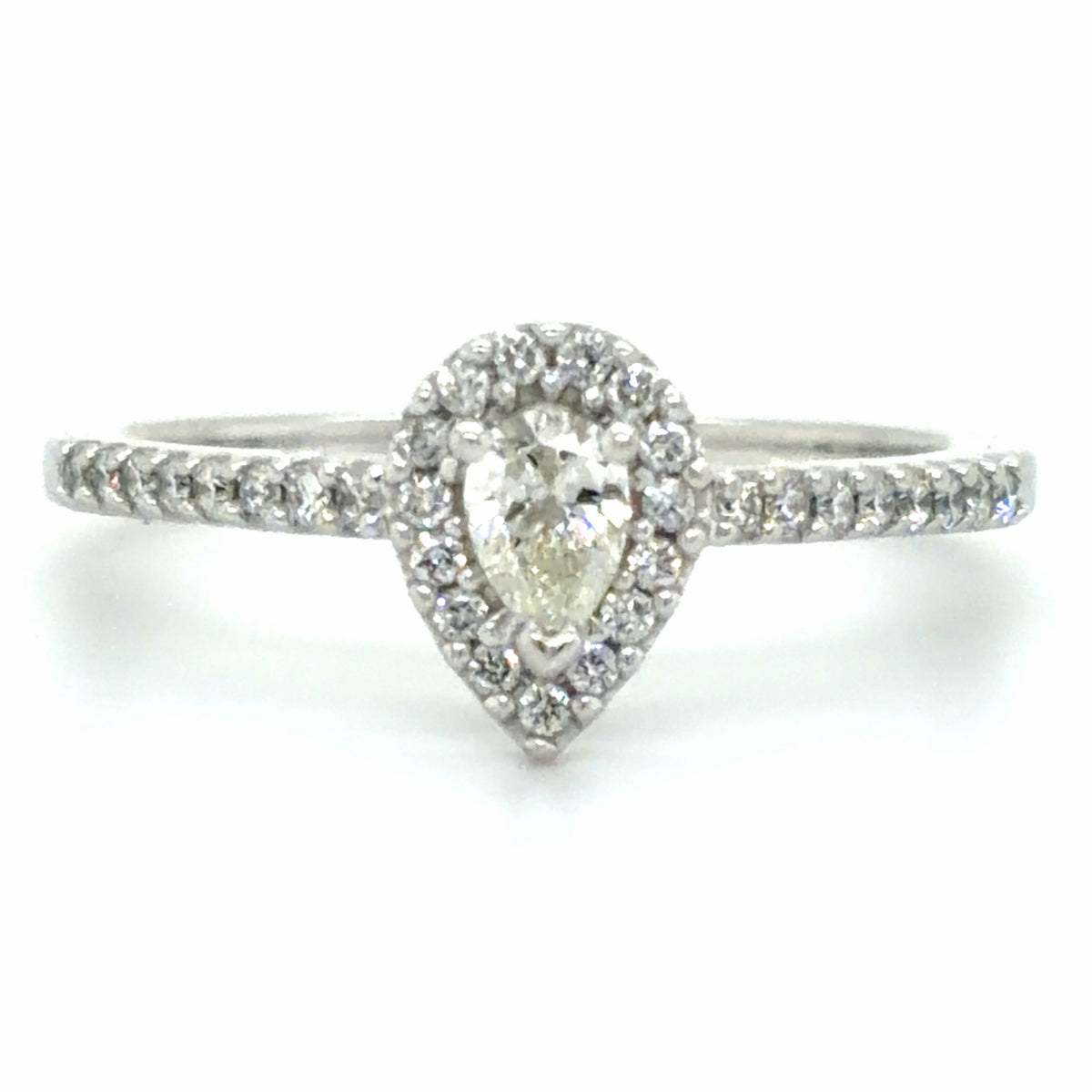 Estate 14K White Gold Halo Pear Engagement Ring