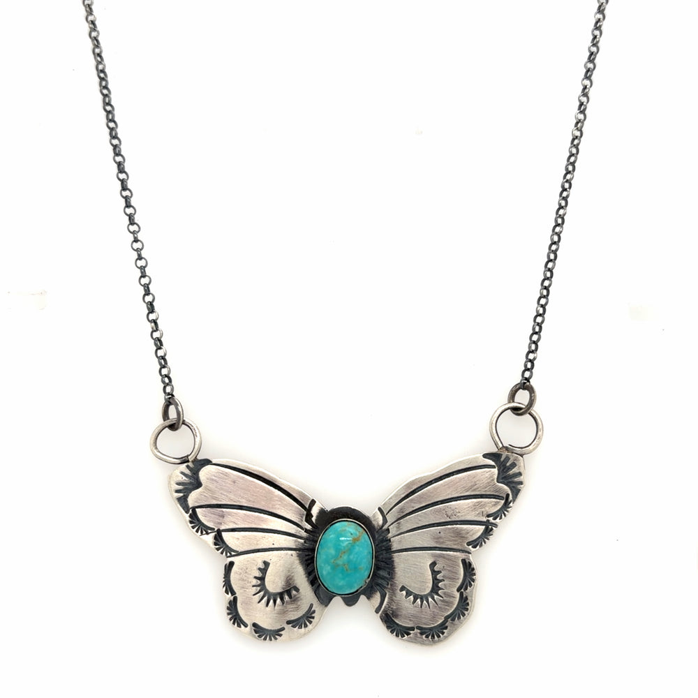 Estate Sterling Silver Turquoise Butterfly Necklace