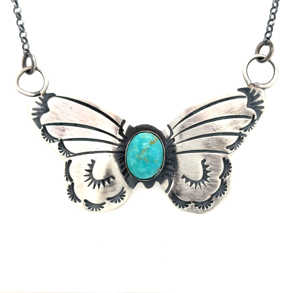 Estate Sterling Silver Turquoise Butterfly Necklace