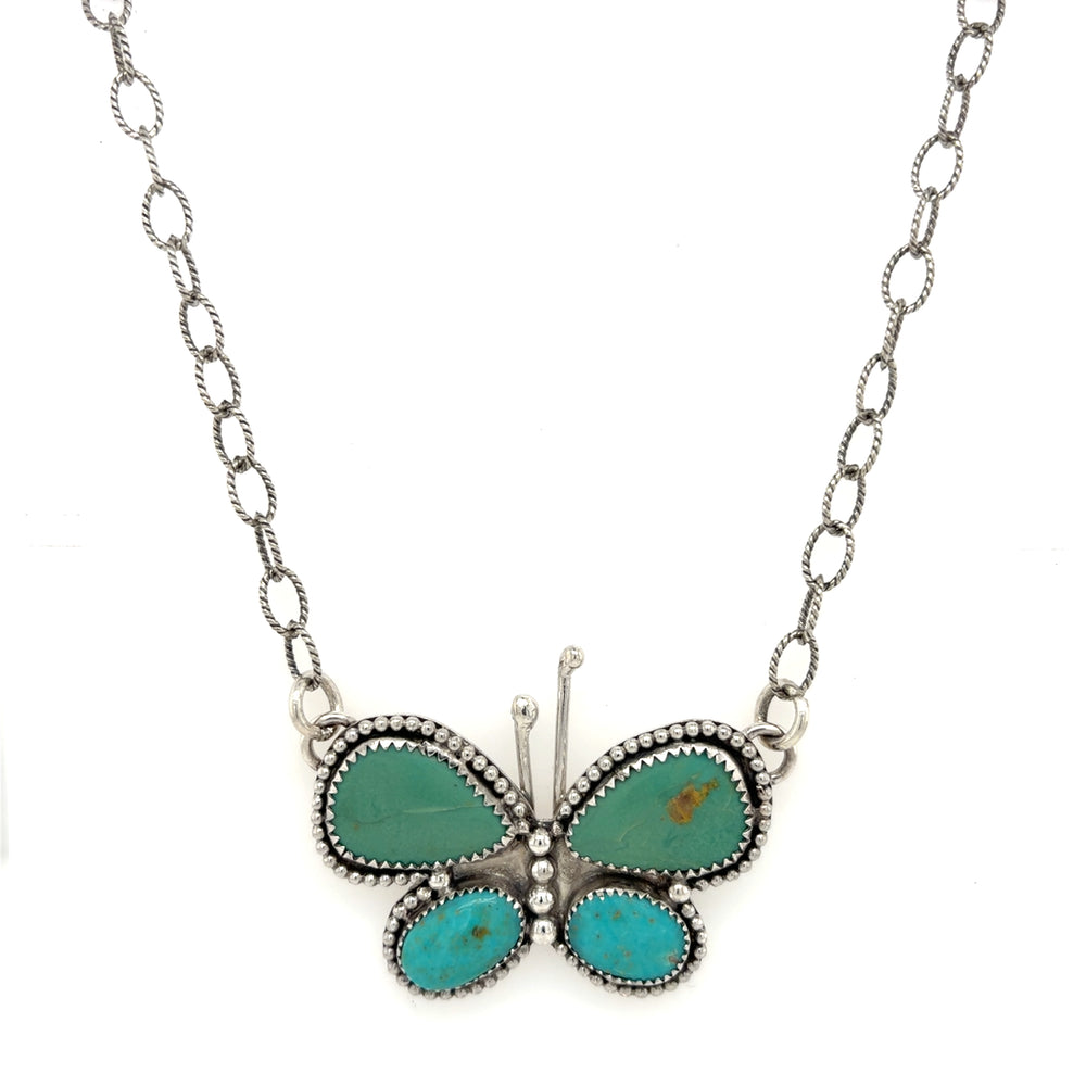 Estate Sterling Silver Turquoise Butterfly Stone Pendant