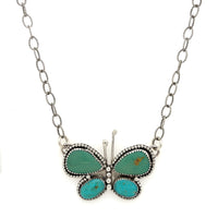 Estate Sterling Silver Turquoise Butterfly Stone Pendant