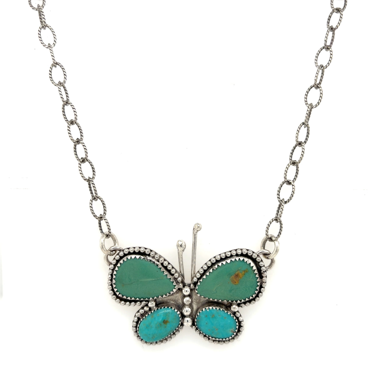 Estate Sterling Silver Turquoise Butterfly Stone Pendant