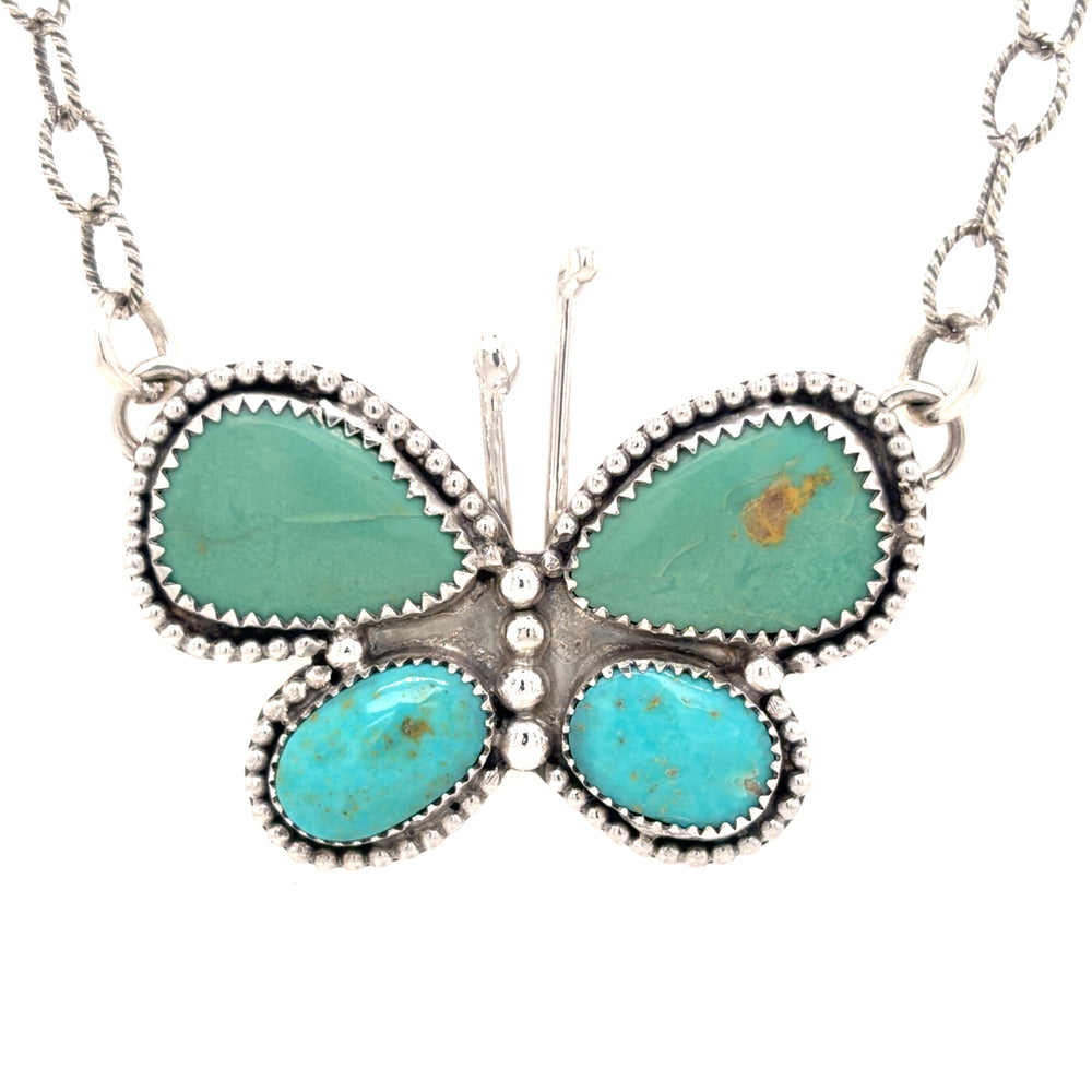 Estate Sterling Silver Turquoise Butterfly Stone Pendant
