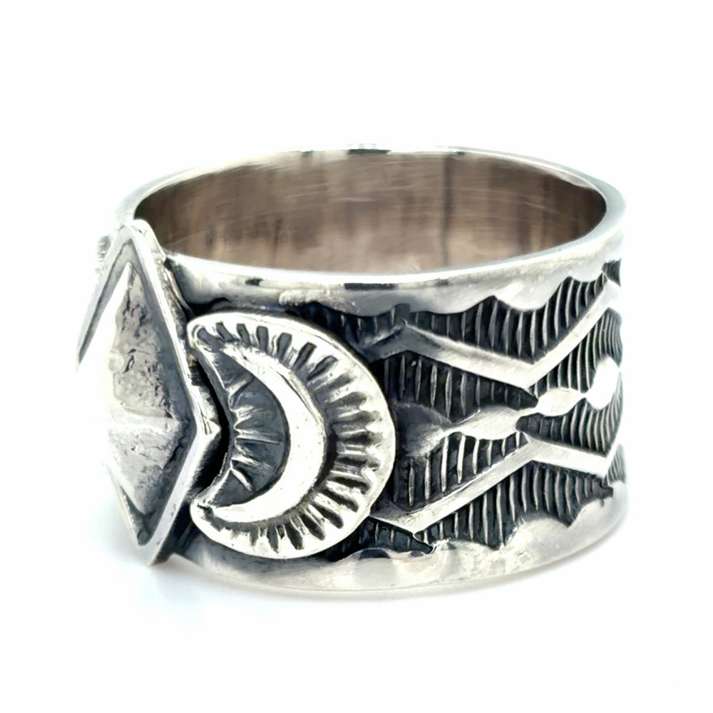 Estate Sterling Silver Crescent Moon Cigar Band