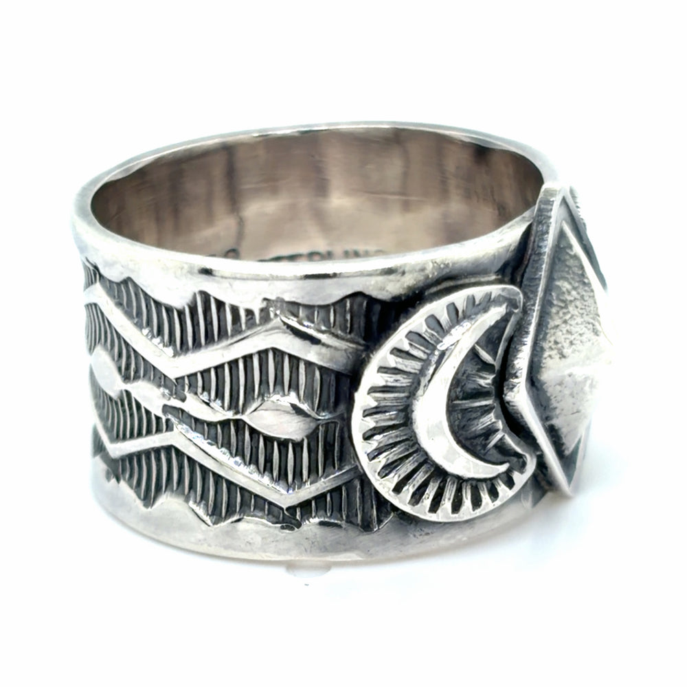 Estate Sterling Silver Crescent Moon Cigar Band