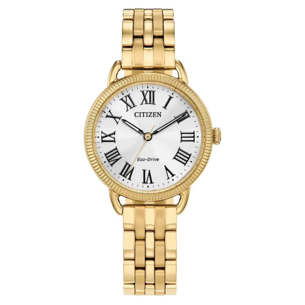 Ladies Eco-Drive Stainless Steel Gold Tone White Dial by Citizen