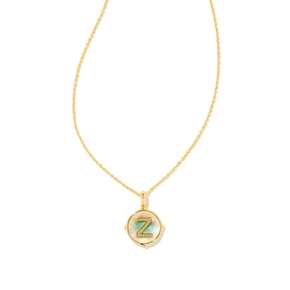 Letter Z Gold Plated Disc Reversible Necklace in Iridescent Abalone by Kendra Scott