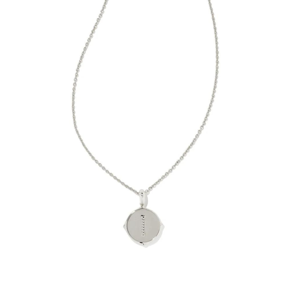 Letter I Silver Plated Disc Reversible Necklace in Iridescent Abalone by Kendra Scott