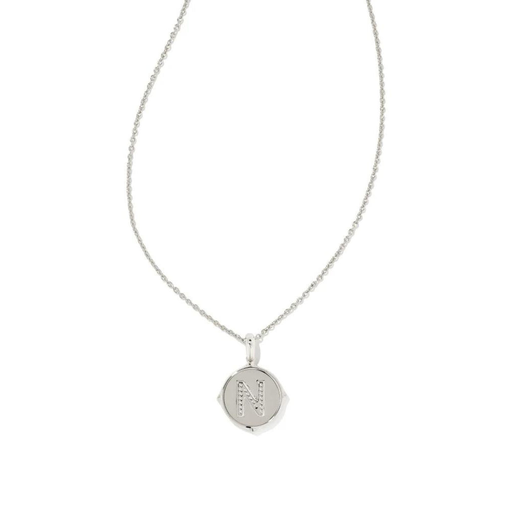 Letter N Silver Plated Disc Reversible Necklace in Iridescent Abalone by Kendra Scott