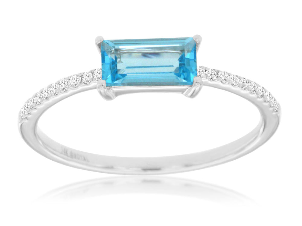 14K White Gold 0.75ct Blue Topaz & 0.08cttw Diamond Ring
