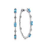 Sterling Silver 1.54cttw Swiss Blue Topaz Bujukan Classic 40mm Hoop Earrings by Gabriel