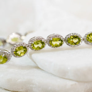 Sterling Silver Oval Peridot & Cubic Zirconia Bracelet