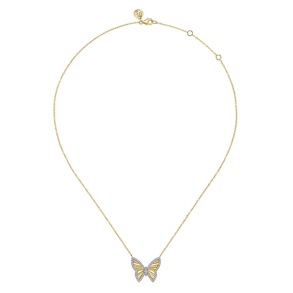 14K White & Yellow Gold 0.26cttw SI GH Diamond Cut Butterfly Necklace by Gabriel