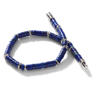 Heishi Silver Bracelet with Pusher Clasp with 4mm Lapis Lazuli Beads Sz L by John Hardy