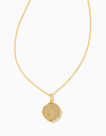 Letter J Gold Plated Disc Pendant in Iridescent Abalone by Kendra Scott