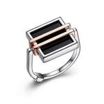 Sterling Silver & Rose Gold Plated Black Agate Ring by ELLE