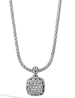 Essentials Silver 0.21cttw Diamond Pave Square Pendant on Chain Necklace Sz 16-18 by John Hardy