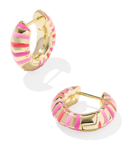 Mikki Enamel Gold Plated Pink Mix Huggie Earrings by Kendra Scott