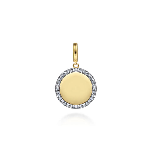 14K Yellow Gold Diamond 18mm Round Medallion Personalized Pendant by Gabriel