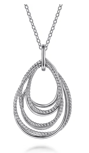 SS Multi Row of Rope Teardrop Pendant Necklace by Gabriel