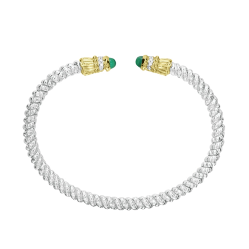 Sterling Silver & 14K Yellow Gold 0.08cttw Green Onyx 3mm Open Bracelet by Vahan