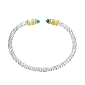 Sterling Silver & 14K Yellow Gold 0.08cttw Green Onyx 3mm Open Bracelet by Vahan