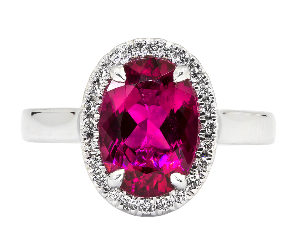 14K White Gold 2.85ct Rubellite & 0.18cttw SI2 G-H Diamond Ring by Rego