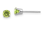 14K White Gold 4mm Peridot Stud Earrings (August)