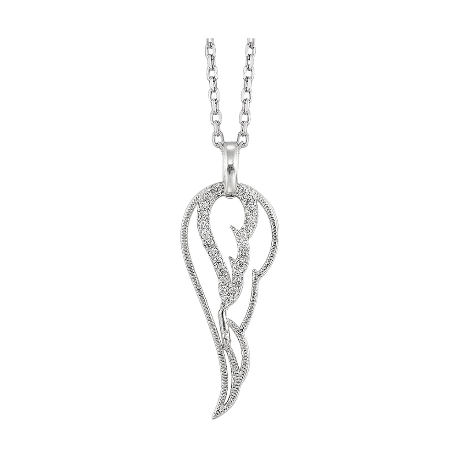 Sterling Silver 0.10cttw Diamond Angel Wing Pendant