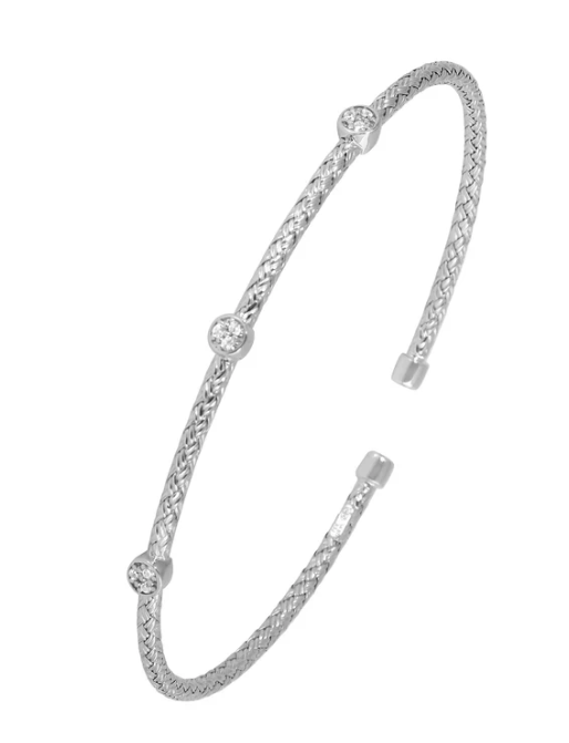 Sterling Silver 2mm Mesh Cuff with CZ