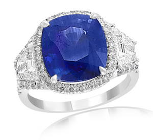 Platinum 5.61ct Sapphire & 1.55cttw GH-SI1 Diamond Ring Sz 6.5