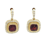 14K Yellow Gold 2.40cttw Garnet & 0.38cttw H/I SI Diamond Dangle Earrings