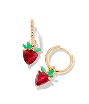 Strawberry Gold Plated Dark Pink Crystal Huggie Earrings by Kendra Scott