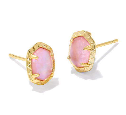Daphne Yellow Gold Plated Light Pink Iridescent Abalone Stud Earrings by Kendra Scott