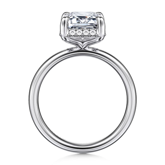 Symphony - 14K White Gold Emerald Cut Hidden Halo Diamond Engagement Ring