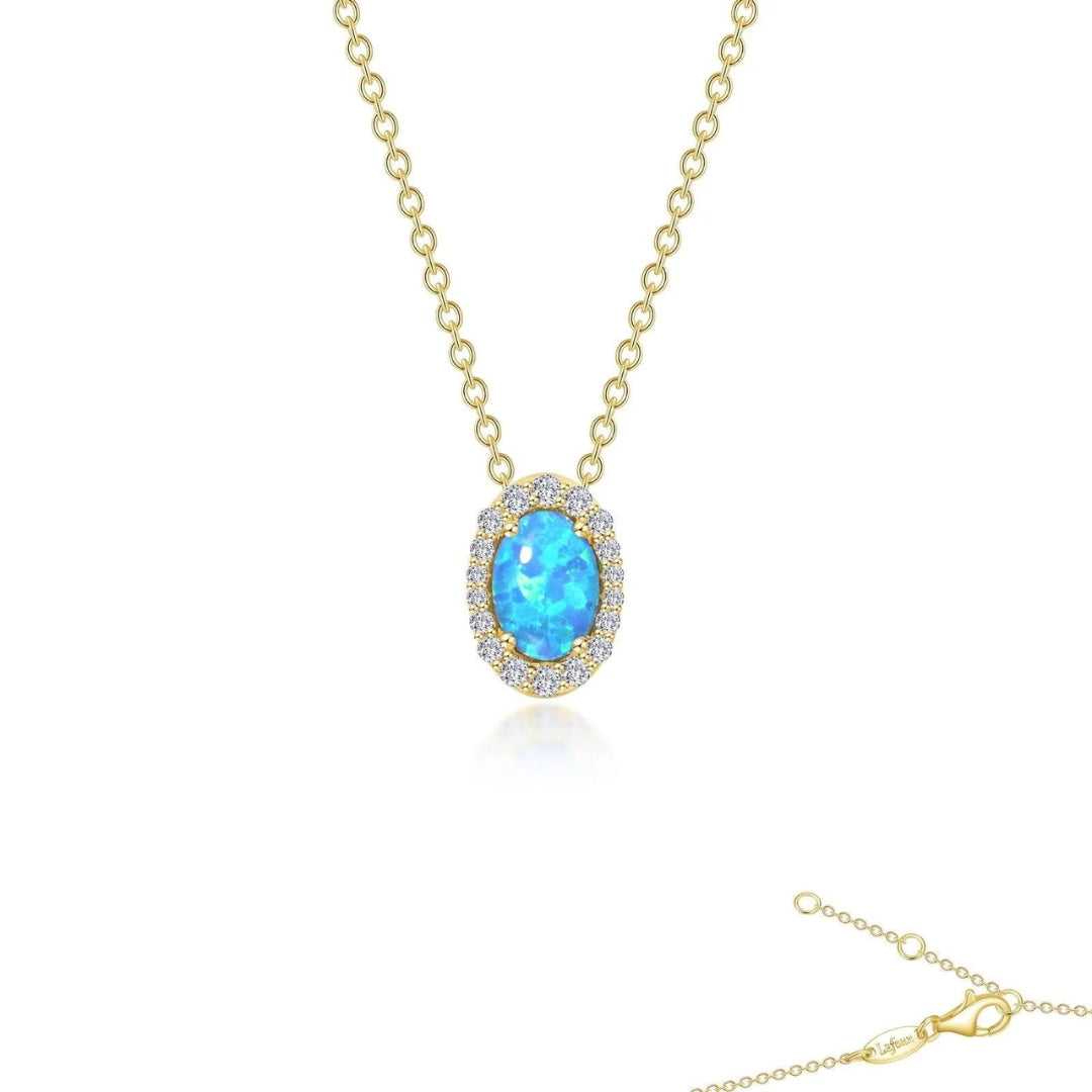SS/GP 0.97cttw Simulated Blue Opal & Simulated Diamond Halo Pendant Necklace 18"