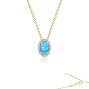 SS/GP 0.97cttw Simulated Blue Opal & Simulated Diamond Halo Pendant Necklace 18"