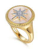 14K Yellow Gold 2.13ct MOP Inlay & 0.13cttw Diamond Starburst  Signet Ring by Gabriel