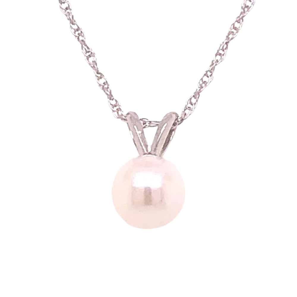 14K White Gold 8mm Cultured Pearl Pendant AA 18"