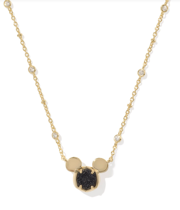 Mickey Mouse Gold Plated Black Drusy Pendant Necklace by Kendra Scott