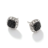 Essentials Silver Lava Square Stud Earrings with Treated Black Sapphire by John Hardy