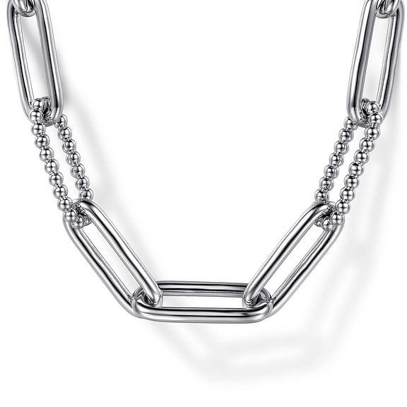 Sterling Silver Oval Link Chain Necklace with Bujukan Stations