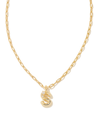 Crystal Letter S Gold Plated White CZ Short Pendant Necklace by Kendra Scott