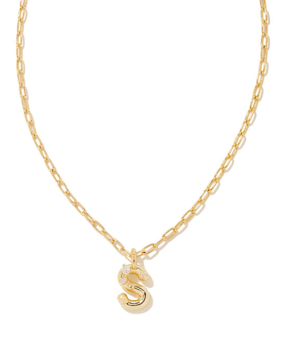 Crystal Letter S Gold Plated White CZ Short Pendant Necklace by Kendra Scott