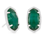 Ellie Stud Earrings Rhodium Emerald Cats Eye by Kendra Scott