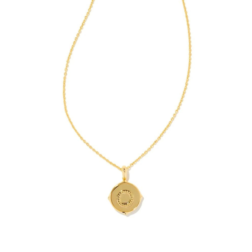 Letter O Gold Plated Disc Reversible Necklace in Iridescent Abalone by Kendra Scott